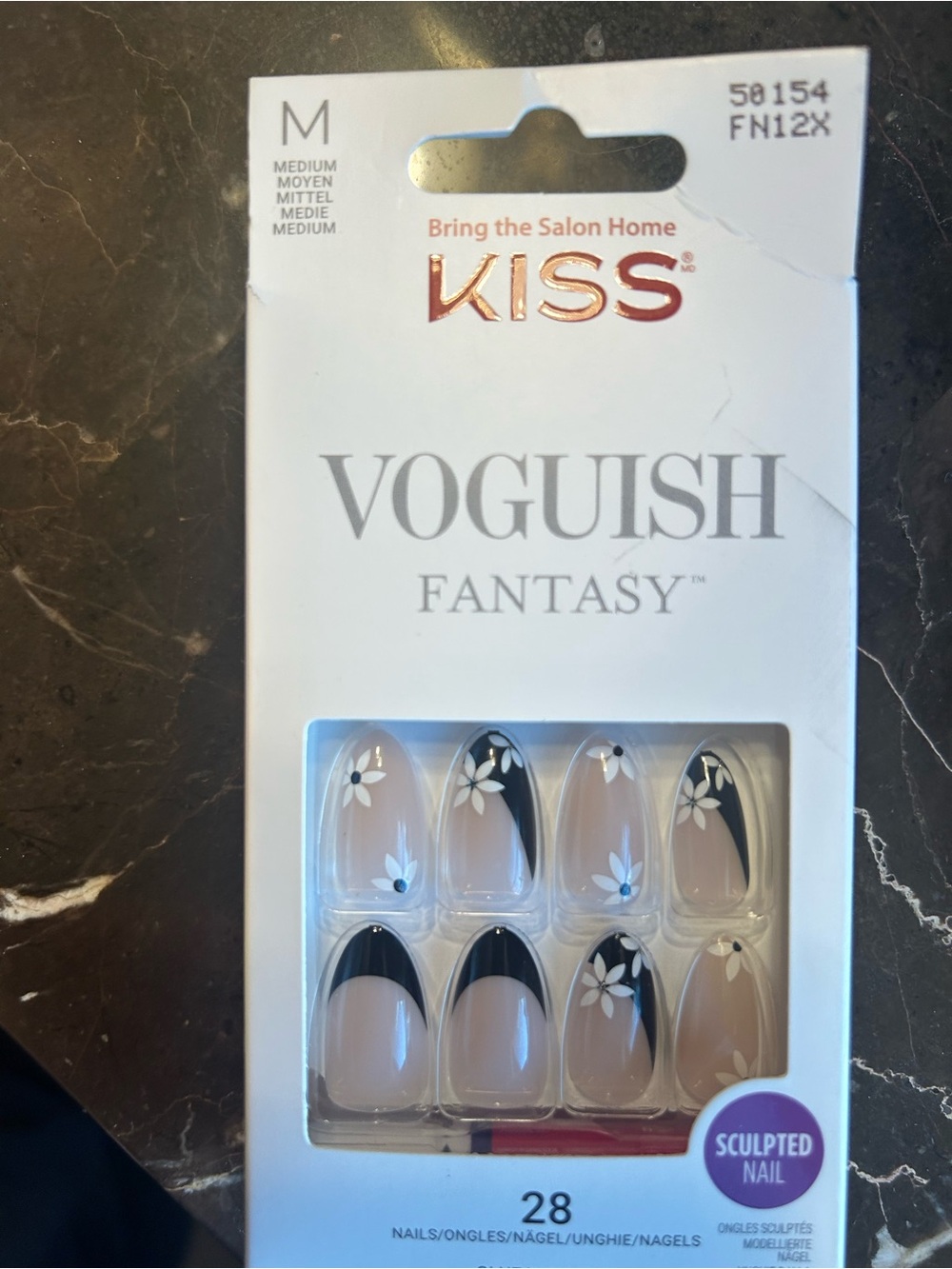 Kiss Nude Press-On Nails with Black Floral Tip Accents